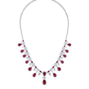 Nieuwe Fijne Sieraden Rhodium Plated Sterling Sier 5A Zirconia Gesimuleerde Diamond Ruby High-End Ketting