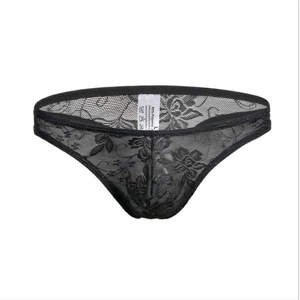 Nueva fina ropa interior de encaje sexy para hombre Bikini con bolsa de encaje floral Bragas de bikini para hombre calzoncillos C-thru encaje elástico 5 piezas lot238U