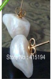 Nouveau bijoux en perles fines véritable naturel Rare grand style baroque 16mm mer du sud boucles d'oreilles en perles blanches 14 k14K1819892