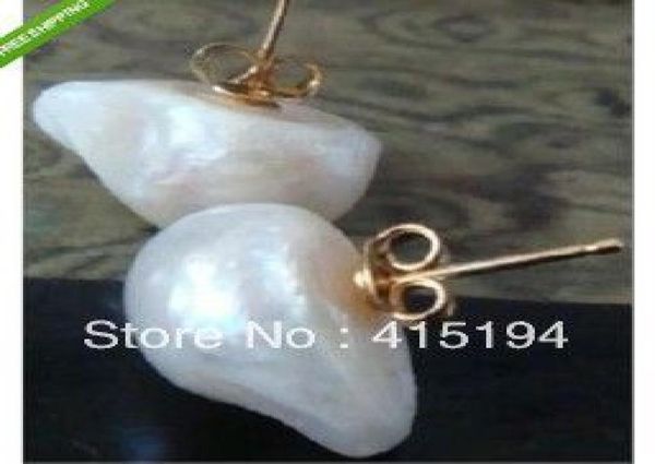 Nouveau bijoux de perle fin authentique naturel rare grand style baroque 16 mm en mer de la mer du Sud Boucles d'oreilles en perles 14 K14K1666219