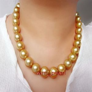 NOUVEAUX BIJOUX EN PERLES FINES MAGNIFIQUES ÉNORMES 13-15MM MER DU SUD ROND OR PERLE COLLIER 18INCH238d