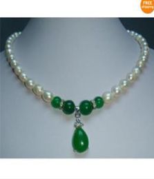 NOUVEAU BIELLIE DE PERLE FINE NATUREL GREEN JADE SEAR SUD Collier de perles blanc 17inch2178448