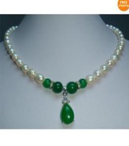 Nieuwe Fine Pearl Jewelry Natural Green Jade South Sea White Pearl ketting 17inch8317353