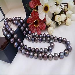 Nouveau Colliers de perles fines bijoux charmant 9-10mm collier de perles noires de Tahiti naturelles 20 pouces 264s