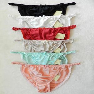 Nuevas piezas finas Pure 100% Silk String Bikini Bragas Ropa interior TAMAÑO S M L XL XXL W26 -41 L 6 piezas lot220W