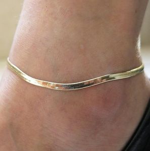 Nueva plata fina / chapado en oro ajustable cadena de serpiente plana tobillera pulsera mujer simple cadena de pie delicada verano pies de playa joyería DHL Fre