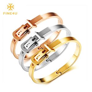 NIEUWE FINE4U B050 Riem Gesp Bangle voor Mannen Dames 316L Rvs Armbanden Armbanden 3 Kleuren Keuzes Q0719