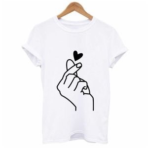 Nieuwe Vinger Hart T-shirt Vrouwen Tops Koreaanse Ulzzang grafische Tees Damesmode Big Size Dames T-shirts Basic Camisetas Mujer X0628