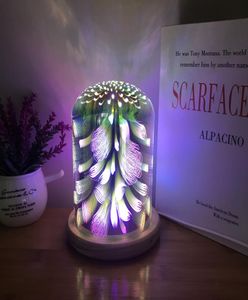 Nouveau feu arbre argent fleur 3D coloré verre lampe de table en bois créatif chevet veilleuse ciel étoilé décoration lampe de table4721091