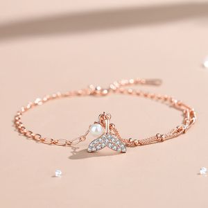 Nieuwe visstaartketen Bracelet Sterling 925 Designer Women Rose Gold S925 Exquise Pearl Zirkon armbanden Sieraden Geschenken voor vrouw