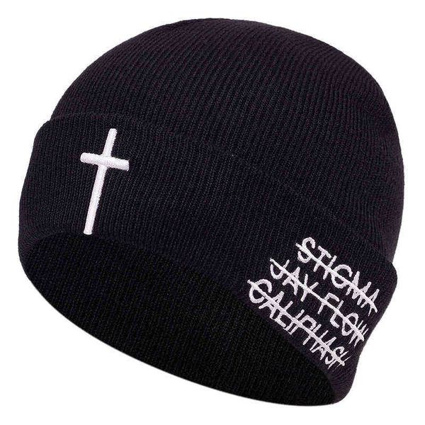 Nuevo fishion Beanie Hat Skullie Cap Slouchy Calentamiento de invierno Bordado Cool Punk Hombres Mujeres Niño Niña Adolescente Street Dance Cross Sombreros Y21111