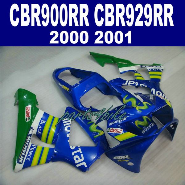 Nieuw! Fit voor HONDA CBR900RR kuip kit CBR929 2000 2001 bodykits CBR 900 RR 00 01 groen blauw movistar stroomlijnkappen HB78