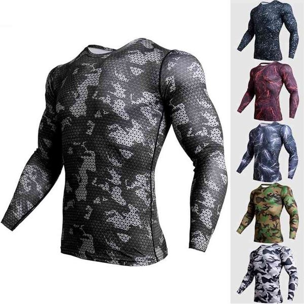 Nouveau Fitness Camo T Shirt Hommes Compression Shirt Sportswear MMA Rashguard Hommes GYM Joggers Leggings Gymnases Bodybuilding Collants 210409