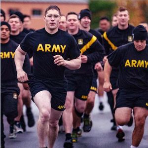 T-shirt de sport d'entraînement de soldats de fitness pour hommes, en pur coton, taille ample, sport pour jeunes, mode de l'armée américaine, fait maison