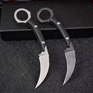 Nieuwe vaste messen Karambit Mes D2 White / Black Stone Wash Blade Volledige Tang G-10 Handgreep Klauwmessen met Kydex