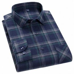 Nouveau Flanelle Hommes 100% Cott Chemise Fit Luxe Vêtements Lg Manches Confort Doux Plaid Haute Qualité Casual Busin Printemps Automne B3dD #