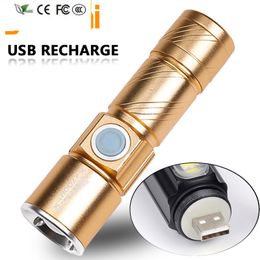 Nouveau Flash Light Bike Pocket Zoomable Lampe Batterie intégrée 10W USB Pratique Lampe de poche LED puissante XP-G Q5 Torche rechargeable portable