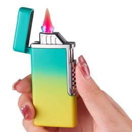 Nouveau plat rose flamme briquet à gaz coupe-vent Oblate Jet Butane torche Cigarette fumer accessoires cadeau pour hommes pas de gaz