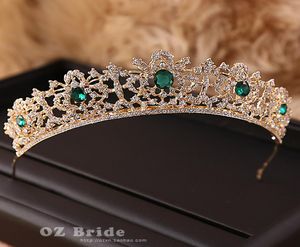 Nouveau défaut vert strass couronne dorée diadème de mariée couronne féminine accessoires de cheveux de mariage Y190513026341384