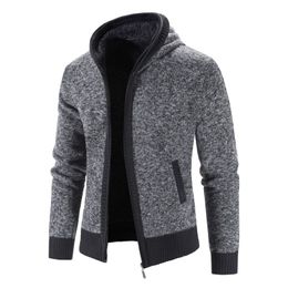 Nouveau Cardigan polaire à capuche pour homme, manteau chaud, épais, Patchwork, mode hiver, veste pull tricoté pour homme, manteaux