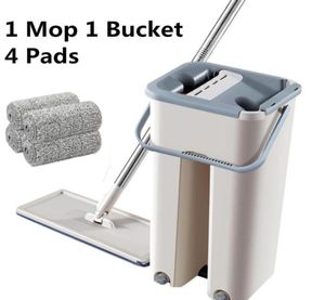 NIEUWE VLOER MOP SET Automatische dweil en emmer vermijd handwasmicrovezelreinigingsdoek Flat Squeeze Magic Lazy Vloer Lazy Mop T5108073