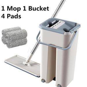 Nieuwe vloermopset Automatische dweil en emmer Vermijd handwas Microvezelreinigingsdoek Flat Squeeze Magic Houten vloer Luie mop T2405