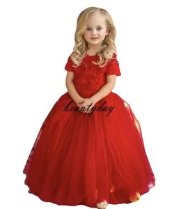 Nouveau Floral Fleur Filles Robes Pour Mariage Enfants Tenue De Cérémonie 3D Rose Fleur Manches Courtes Pleine Longueur Fermeture Éclair Retour Naissance