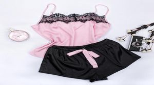 NIEUW BLOEMS LAAT PINT PINT CAMI PAJAMA SET Women Black Short Set 2020 Summer Casual Nightwear Ladies Sexy Satin Sleepwear9726760