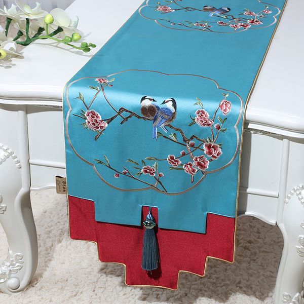 Nouvelle fleur oiseaux luxe damassé nappe coureur décoration de la maison table basse tapis tapis chinois brocart de soie nappe de fête de mariage