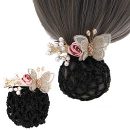 Nieuwe Bloem Vlinder Hairgrip Haarspeld Gehaakte Broodje Netto Haarband Boog Haar Clip Boog Haarnet Knot Kantoor Dame Strikje Barrette