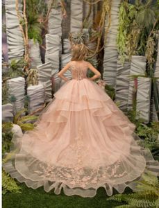 Nieuw bloemenmeisje jurken blush roze eerste communie voor meisjes baljurk wolk kralen optochtjurken Vestido de Daminha