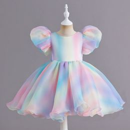 Nouvelle robe de filles de fleur arc-en-ciel robe en Tulle pour mariage baptême baptême enfants robes de Communion