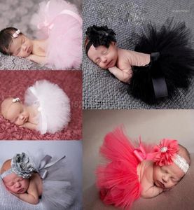 Nieuwe Bloem Pasgeboren Baby Tutu Rok en Bijpassende Hoofdband Set Pluizige Baby Meisje Tutu Rok Pography Props Douche Gift12687172