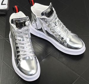 Nieuwe fluorescerende heren vier seizoenen mode glanzend patent lederen bord schoenen jongens high-top casual schoenen