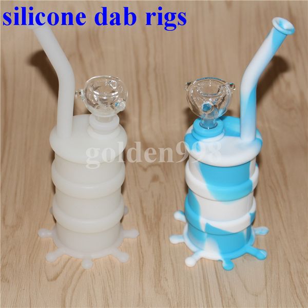 narguilés pliés bong d'eau en silicone portable splat bas plates-formes de dab en silicone avec bol en verre vers le bas des tiges