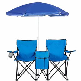 Nouvelle chaise pliante avec table parapluie glacière pliable chaise de camping de plage bleu