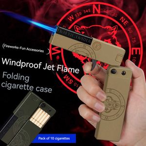 NIEUWE Opvouwbare Sigarettenkoker Pistool Aansteker Geen Gas Refill Winddicht Torch Jet 10 STUKS Pack Roken Accessoires Speelgoed GSPI