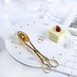 NIEUW VOEDSEL TONG GOUD PLATED SNACK CAKE CLIP Salade Bread Pastry klem Baking Barbecue Tool Fruitsalade Cake CHIP Keukengerei