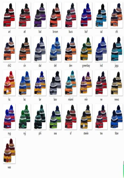 Nouveaux bonnets de football 2021 Sideline Sport Pom Cuff Knit Hat Knit Hat Pom Pom Cap 32 équipes tricots mélanger et assortir tous les Caps9667003