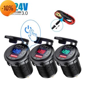 New For 12V/24V With Voltage Car USB Charger QC3.0 PD Type C USB with Switch Socket Vehicles Boat Motorcycle SUV Bus Truck