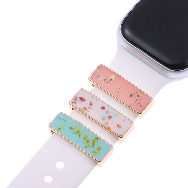 Nouveau pour le groupe de montre Apple Watch Metal Charm Drop Glaze Flower Anneau Diamond Ornement Smart Watch Silicone Strap Accessoire