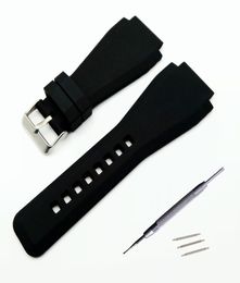 Nouveau pour Bell 34 x 24 mm Band de sangle de montre en caoutchouc en silicone pour Ross BR01 BR03 Clasp Black Watchband Tool2736894