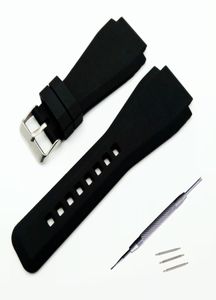 Nieuw voor Bell 34 x 24 mm Silicone Rubber Watch Band Band voor Ross BR01 BR03 Clasp Black Watchband Tool5474576