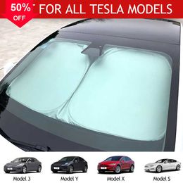 Novo para tesla modelo 3 y x s pára-brisa dianteiro do carro protetor solar janela viseira protetor solar bloqueia raios uv proteção guarda-sol coche