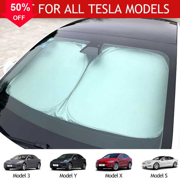 Novo para tesla modelo 3 y x s pára-brisa dianteiro do carro protetor solar janela viseira protetor solar bloqueia raios uv proteção guarda-sol coche