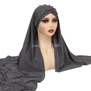 Nouveau front croix perle foulard chapeau couleur unie Jersey écharpe femmes musulmanes instantanée Hijab Turban pansement châle enveloppement Amira casquettes