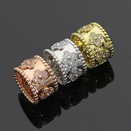 Nieuwe Klavertje Vier Coupe van Cleef Classic Wide Face Diamond voor dames Goud Hoge kwaliteit Designer Ring Sieraden