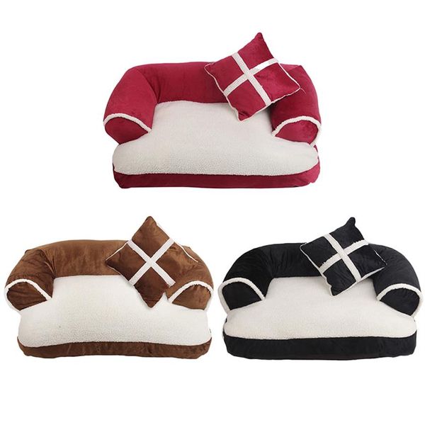 Nouveau quatre saisons chien canapés-lits avec oreiller détachable lavage doux polaire chat lit chaud Chihuahua petit chien Bed223D