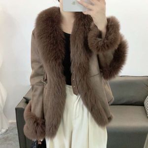 Nouveau Fox Haining poils de lapin, fourrure, grand col de fourrure, manteau mince pour femme, luxe léger d'hiver 415206