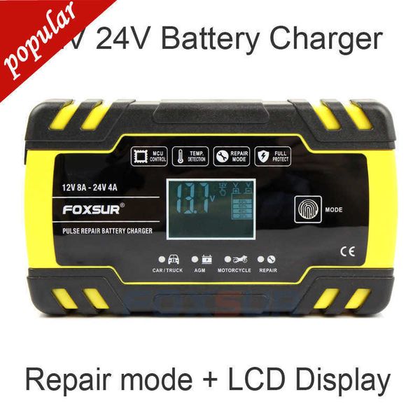 Nouveau FOXSUR 12V 24V chargeur de batterie de voiture de golf de moto mainteneur désulfateur chargeur de batterie intelligent chargeur de batterie de réparation d'impulsion